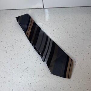 Tino Cosma Silk Necktie Mens Black Grey Bronze Striped Made in Italy Tie